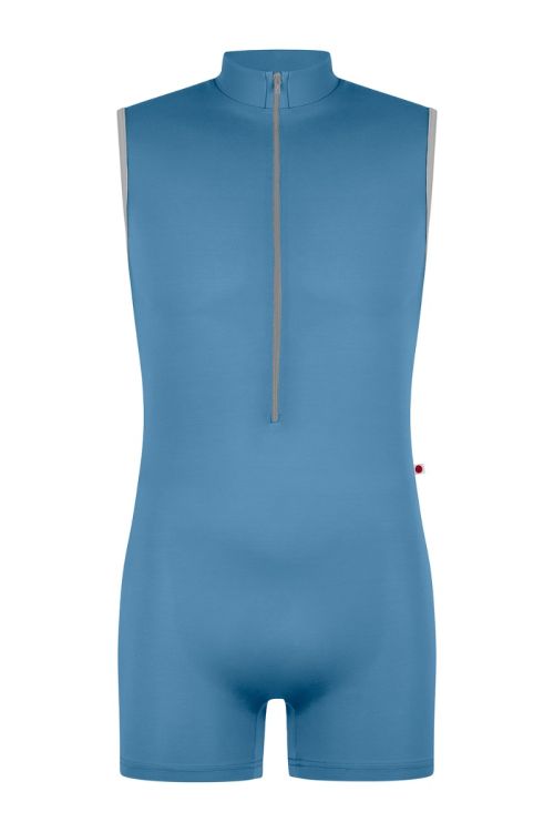 Victor Semi-Unitard in T-Bluebell body color with N-Sterling trim & zipper color and V-Ice side stripe color
